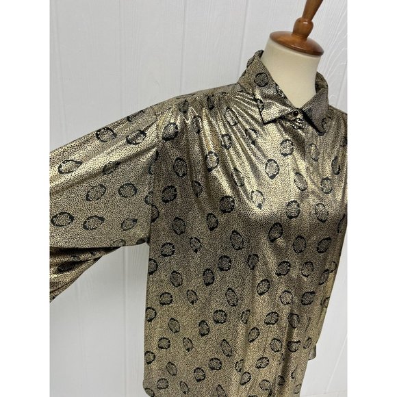 Vintage Circle o Square Women's Long Sleeve Bright Gold Collared Blouse Size 18 - Picture 11 of 12
